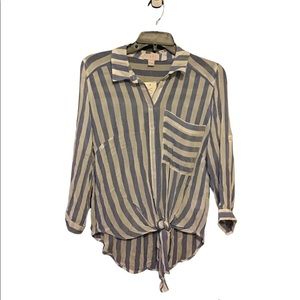 Vixbe Tompkins Tie Front Striped Blouse